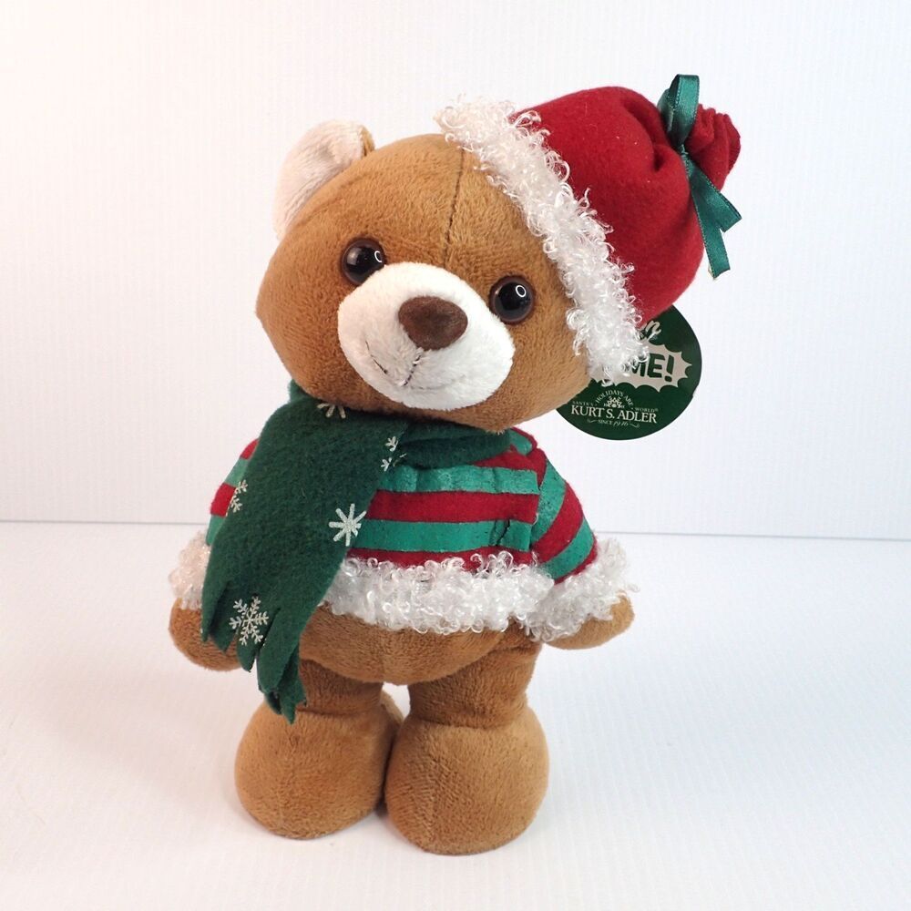Kurt Adler plush Christmas bear singing/dancing "We wish you a Merry Christmas"